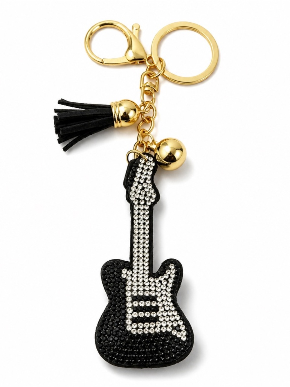 Rhinestone Black guitar Keyring bag backpack charm